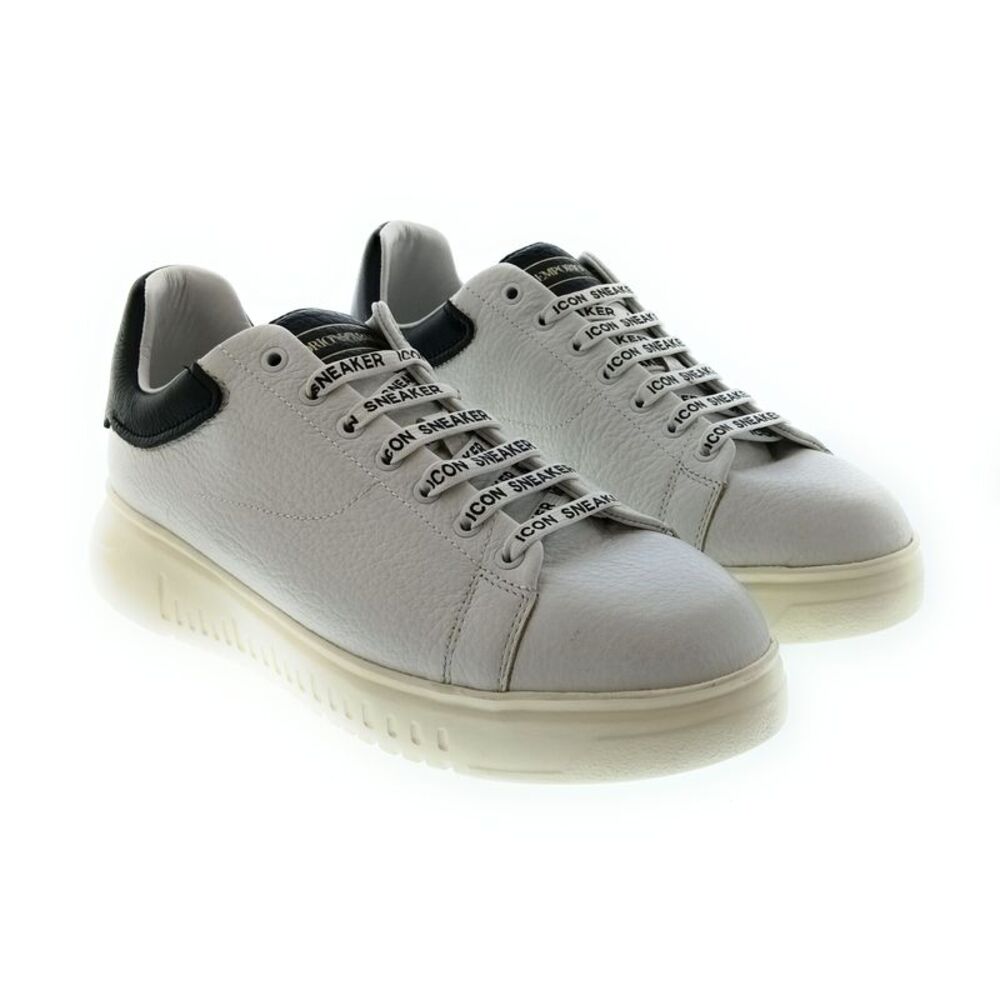 Emporio Armani Men's White Black Icon-Lace Low-Top Sneakers